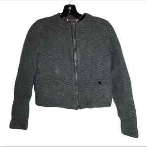 Tory Burch Grey Wool Zip Cardigan
